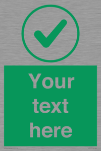 Custom green background, green tick in circle sign